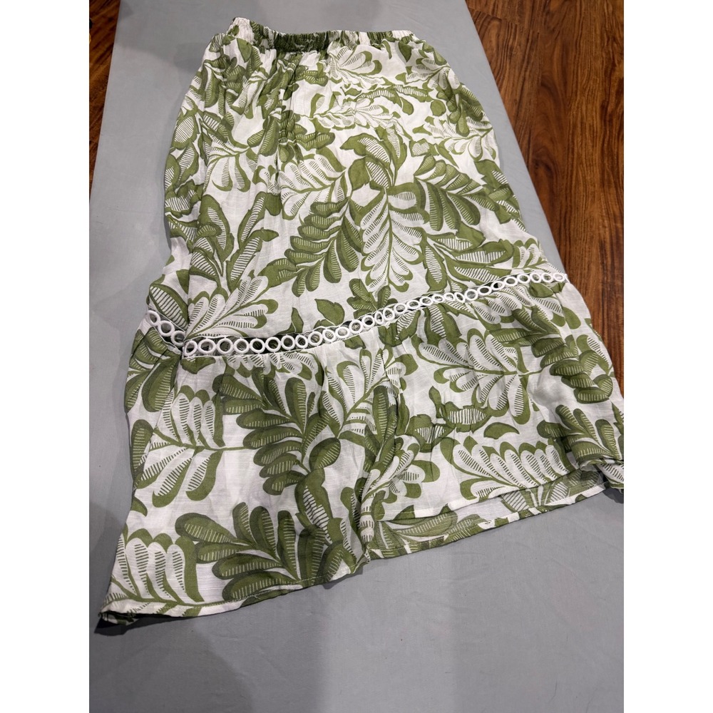 Tropical Boho Womens Mlle Gabrielle Tiered Midi Skirt M Green White 130902(RO)
